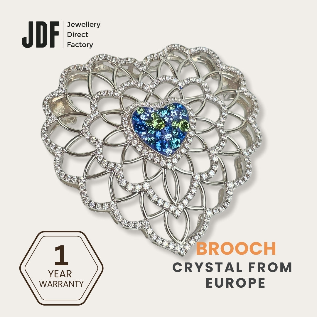 Leafy Love Big Brooch with Crystals from Europe, Brooch, Blue, Crystals from Europe, One-Year Warranty - Jewellery Direct Factory in alabaster background