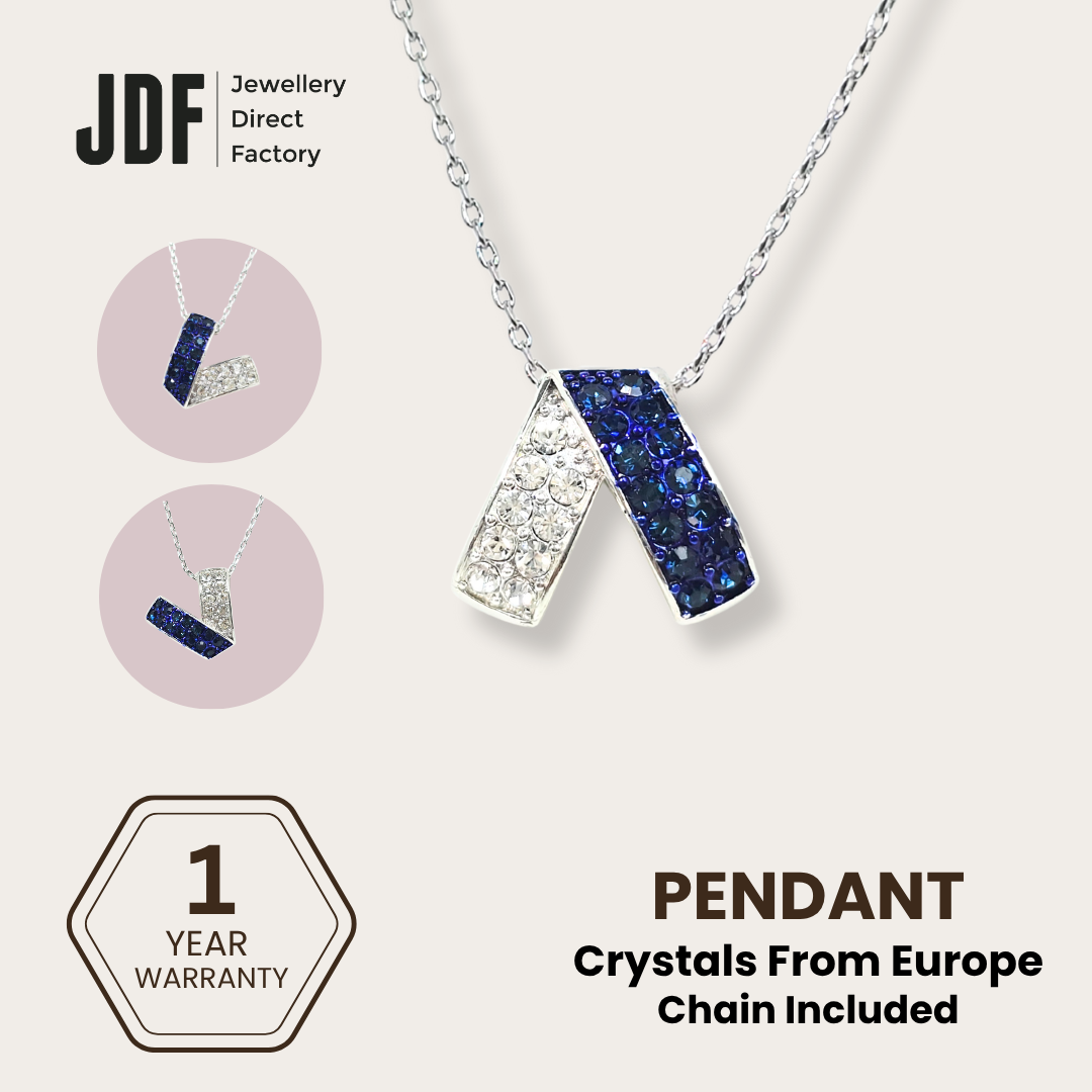 Modern Interlocking Geometric Pendant, Pendant, Blue, Crystals from Europe, One-Year Warranty - Jewellery Direct Factory in alabaster background