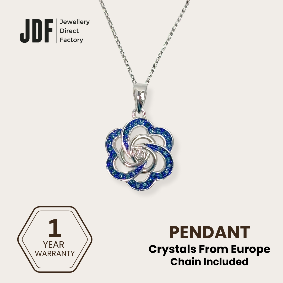 Rose Knot Pendant with Crystal From Europe, Crystal Pendant, Blue, Crystal From Europe, One-Year Warranty - Jewellery Direct Factory in alabaster background