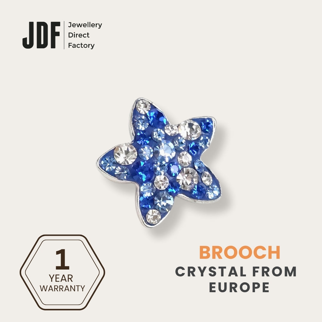 Star-Shaped Brooch with Crystals from Europe, Brooch, Blue, Crystals from Europe, One-Year Warranty - Jewellery Direct Factory in alabaster background