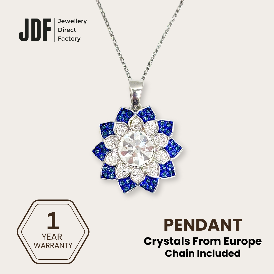 Sunburst Cluster Pendant with Crystal From Europe, Crystal Pendant, Blue, Crystal From Europe, One-Year Warranty - Jewellery Direct Factory in alabaster background
