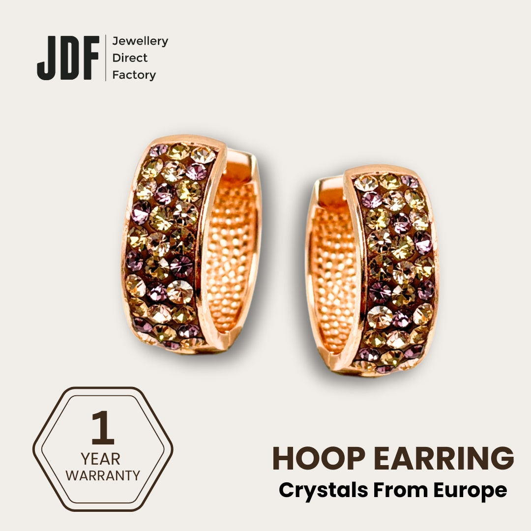 Huggie Hoops with Crystals From Europe, Earrings, Brown, Crystals from Europe, One-Year Warranty - Jewellery Direct Factory in alabaster background