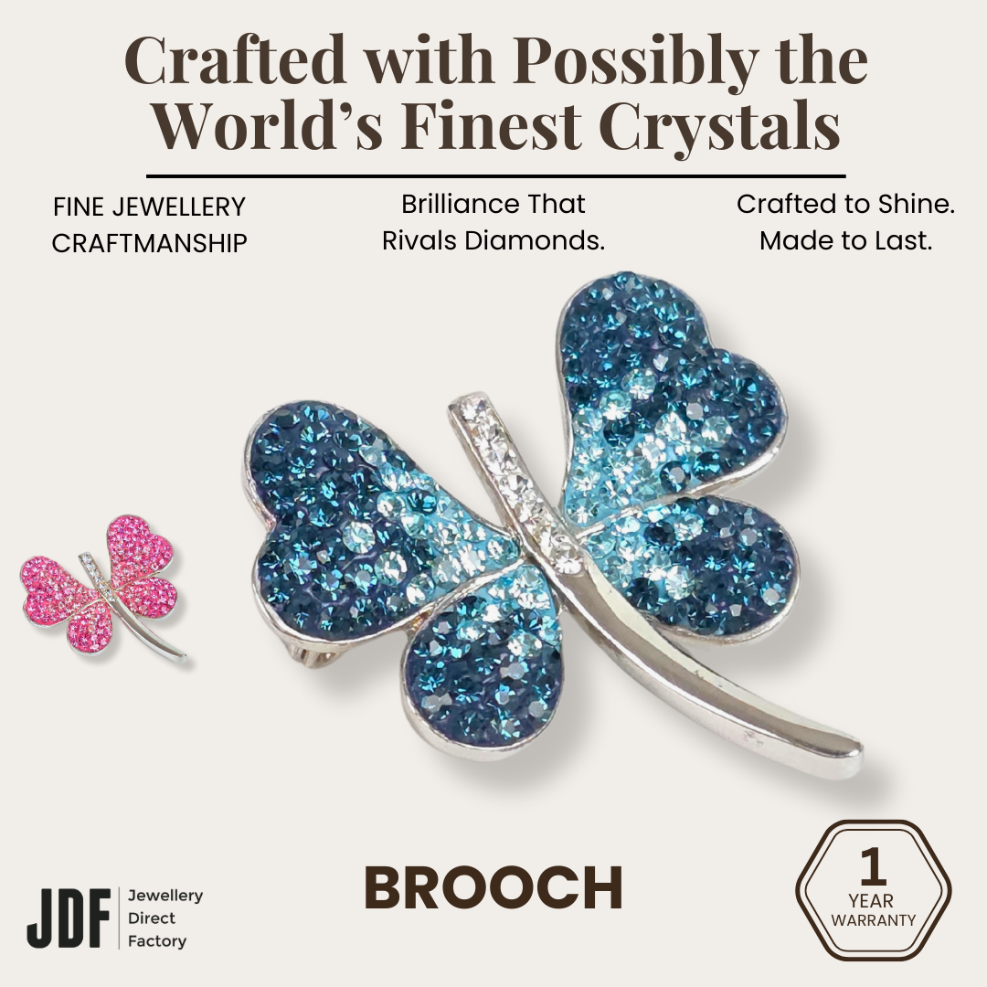 Butterfly Brooch with Crystals from Europe, Brooch, Blue, Pink, Crystals from Europe, One-Year Warranty - Jewellery Direct Factory in alabaster background