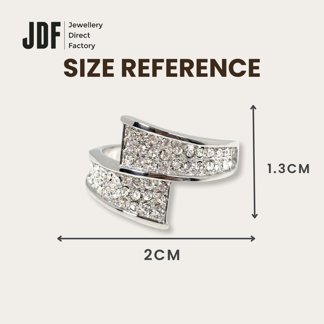 Bypass Pave Ring with Crystal From Europe, Ring, Size Reference, Crystals from Europe, One-Year Warranty - Jewellery Direct Factory in alabaster background