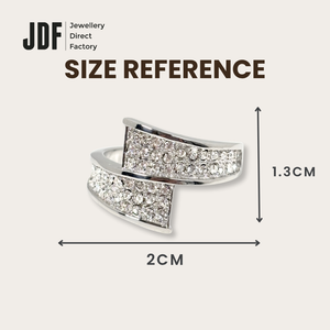 Bypass Pave Ring with Crystal From Europe, Ring, Size Reference, Crystals from Europe, One-Year Warranty - Jewellery Direct Factory in alabaster background