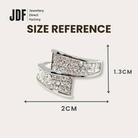 Bypass Pave Ring with Crystal From Europe, Ring, Size Reference, Crystals from Europe, One-Year Warranty - Jewellery Direct Factory in alabaster background