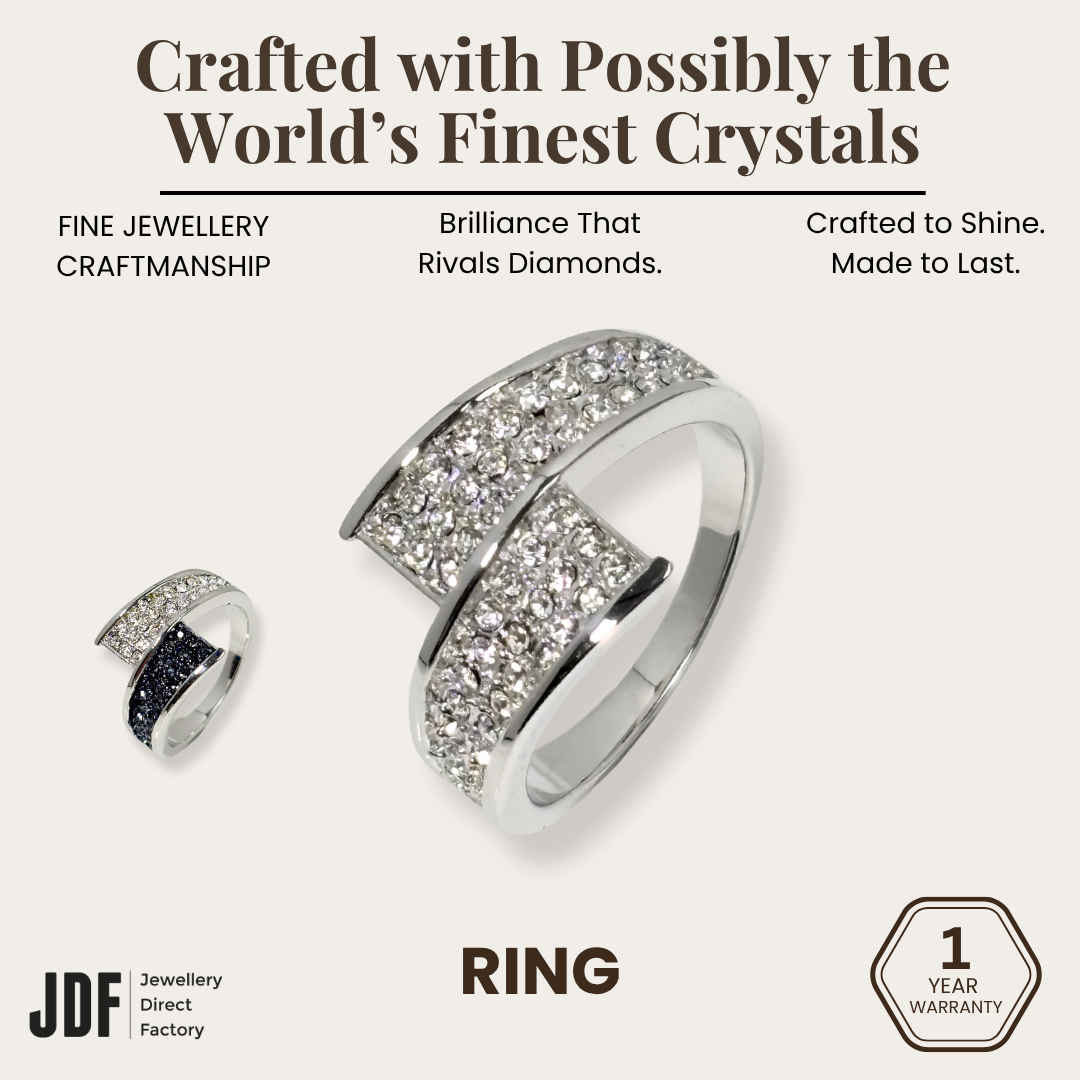 Bypass Pave Ring with Crystal From Europe, Ring, White, Black, Crystals from Europe, One-Year Warranty - Jewellery Direct Factory in alabaster background