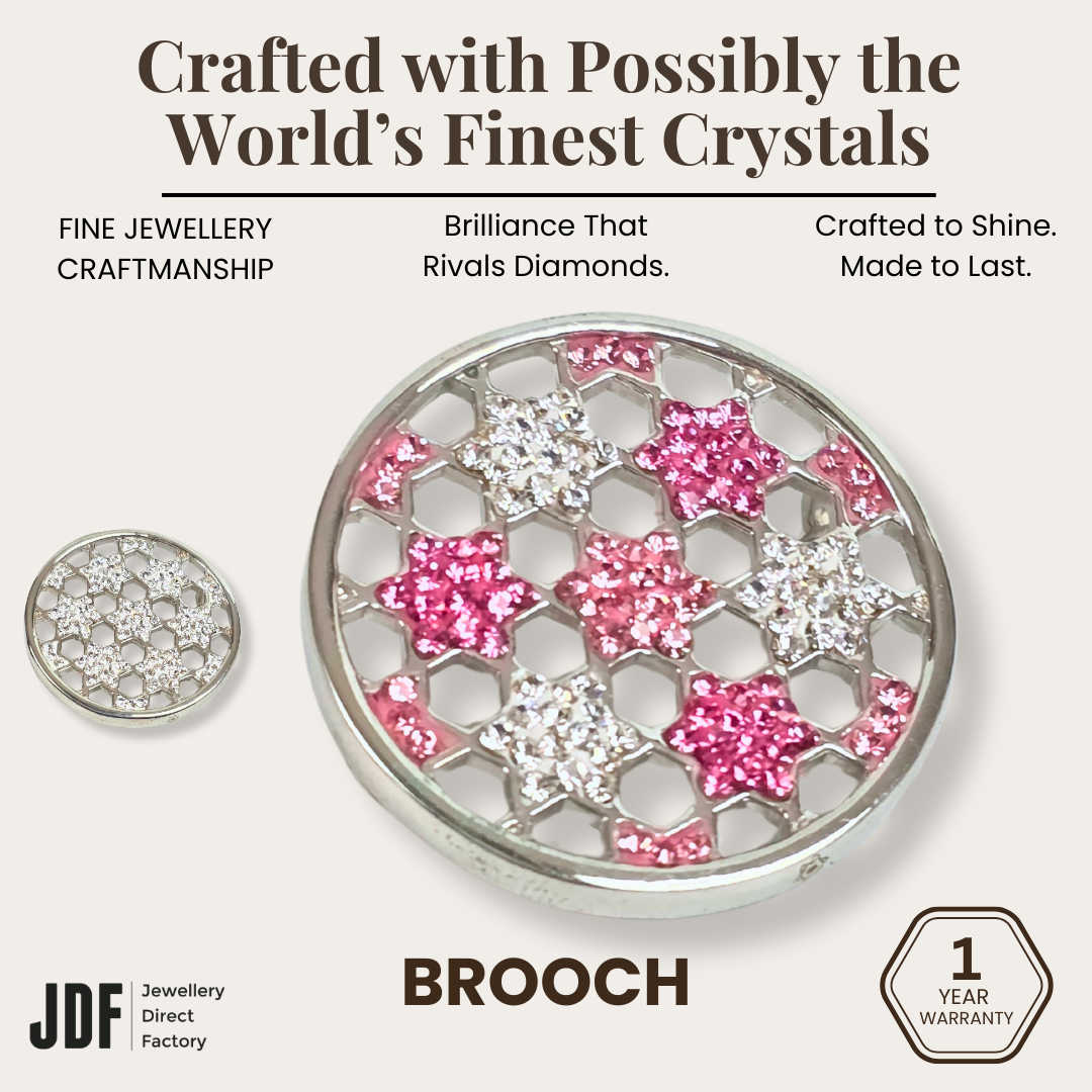 Celestial Star Chain Brooch with European Crystals, Brooch, White, Pink, Crystals from Europe, One-Year Warranty - Jewellery Direct Factory in alabaster background