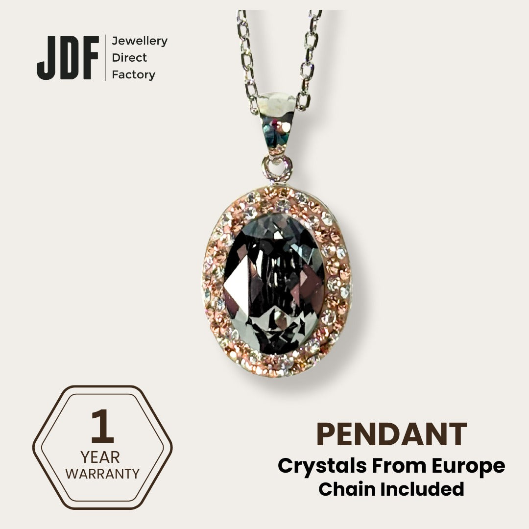 Classic Oval Pendant with Crystal From Europe, Crystal Pendant, Champagne, Crystal From Europe, One-Year Warranty - Jewellery Direct Factory in alabaster background