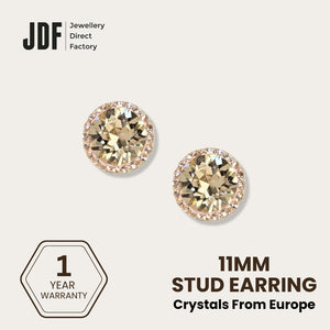 Halo Round Stud with Crystals from Europe, Earrings, Champagne, Crystals from Europe, One-Year Warranty - Jewellery Direct Factory in alabaster background