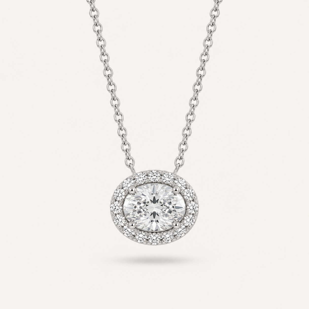 The Stella Oval 1.5cts Halo Pendant