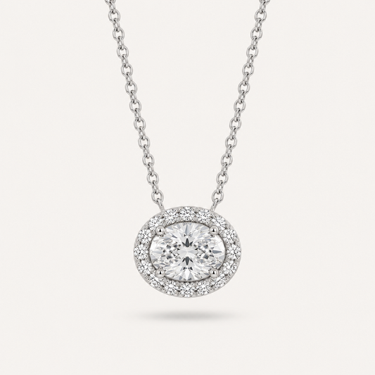 The Stella Oval 1.5cts Halo Pendant