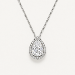 The Celeste 1.5cts Pear Halo Pendant