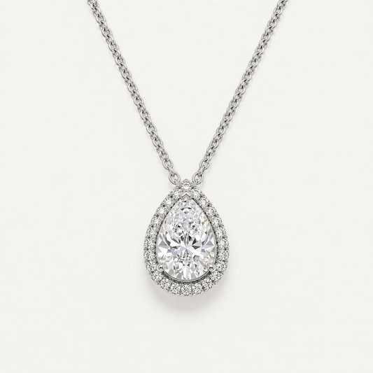 The Celeste 1.5cts Pear Halo Pendant