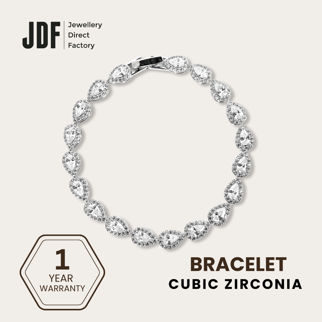 Chic Pear Cut Link Bracelet with Cubic Zirconia, Crystal Bracelet, White, Cubic Zirconia, One-Year Warranty - Jewellery Direct Factory in alabaster background