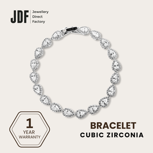 Chic Pear Cut Link Bracelet with Cubic Zirconia, Crystal Bracelet, White, Cubic Zirconia, One-Year Warranty - Jewellery Direct Factory in alabaster background