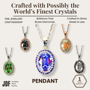 Classic Oval Pendant with Crystal From Europe, Crystal Pendant, Rose Gold Champagne Purple Silver Green, Crystal From Europe, One-Year Warranty - Jewellery Direct Factory in alabaster background