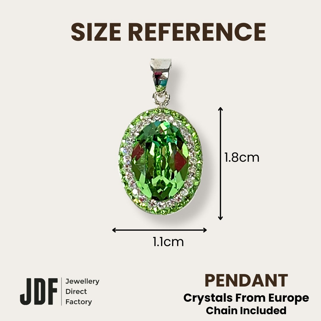 Classic Oval Pendant with Crystal From Europe, Crystal Pendant, Size Reference, Crystal From Europe, One-Year Warranty - Jewellery Direct Factory in alabaster background