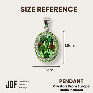 Classic Oval Pendant with Crystal From Europe, Crystal Pendant, Size Reference, Crystal From Europe, One-Year Warranty - Jewellery Direct Factory in alabaster background