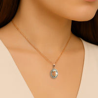 Classic Oval Pendant with Crystal From Europe, Crystal Pendant, Worn by Woman Model, Crystal From Europe, One-Year Warranty - Jewellery Direct Factory in alabaster background