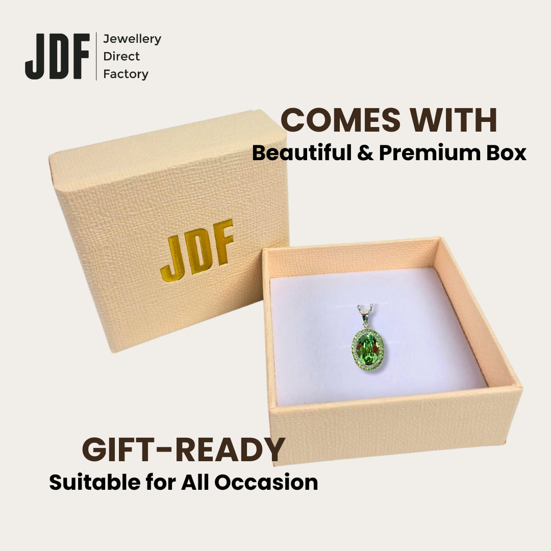 Classic Oval Pendant with Crystal From Europe, Crystal Pendant, Inside Jewellery Box Packaging, Crystal From Europe, One-Year Warranty - Jewellery Direct Factory in alabaster background