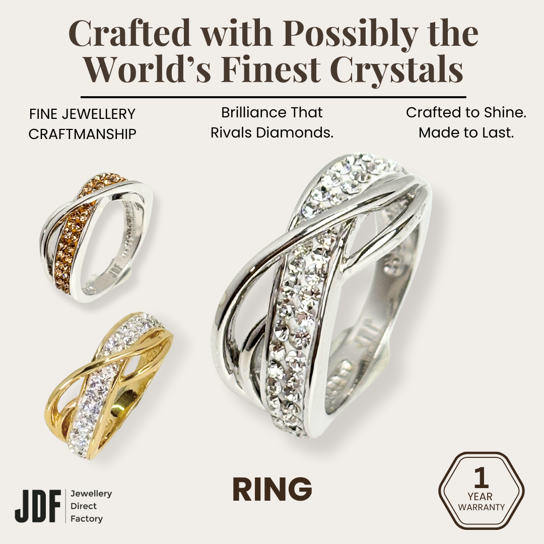 Crisscross Solitaire Ring with Crystal From Europe