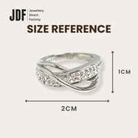 Crisscross Solitaire Ring with Crystal From Europe, Crystal Ring, Size Reference, Crystal From Europe, One-Year Warranty - Jewellery Direct Factory in alabaster background