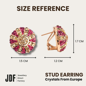 Crown Elegant Omega Claps Earrings with Crystals from Europe, Crystal Earrings, Size Reference, Crystals from Europe, One-Year Warranty - Jewellery Direct Factory in alabaster background