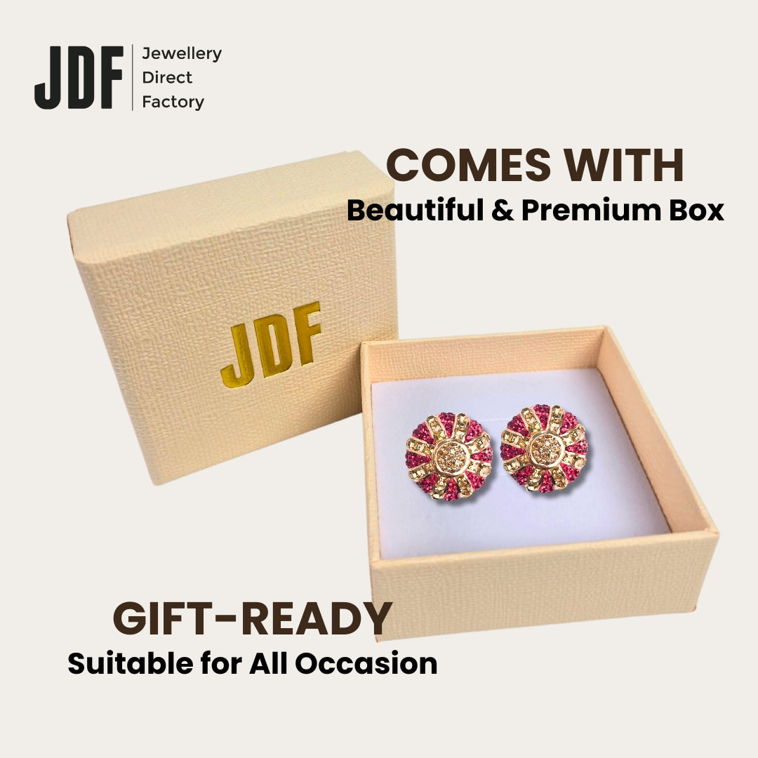 Crown Elegant Omega Claps Earrings with Crystals from Europe, Crystal Earrings, Packaging Display, Crystals from Europe, One-Year Warranty - Jewellery Direct Factory in alabaster background