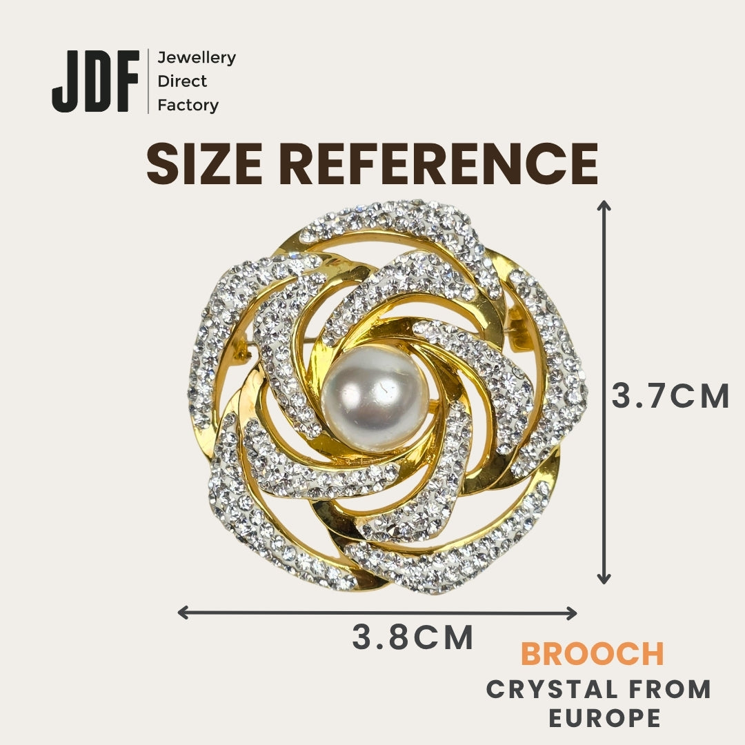 Crystal Flower Brooch with Crystals from Europe, Brooch, Size Reference, Crystals from Europe, One-Year Warranty - Jewellery Direct Factory in alabaster background