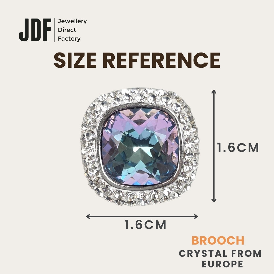 Crystal Square Brooch with Crystals from Europe, Brooch, Size Reference, Crystals from Europe, One-Year Warranty - Jewellery Direct Factory in alabaster background