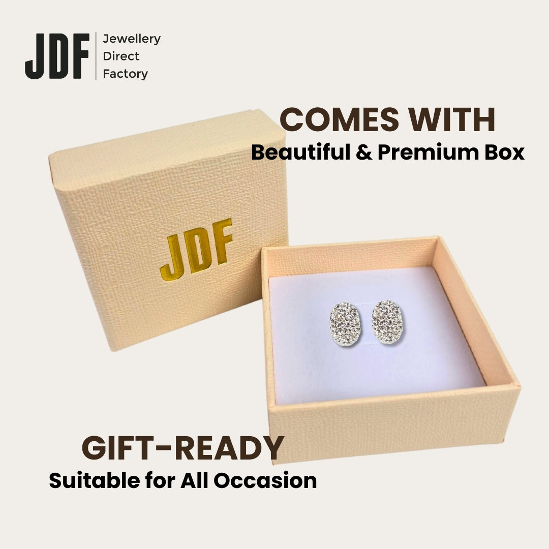 Curved Hoop Earrings with Crystals from Europe, Crystal Earrings, Packaging Display, Crystals from Europe, One-Year Warranty - Jewellery Direct Factory in alabaster background