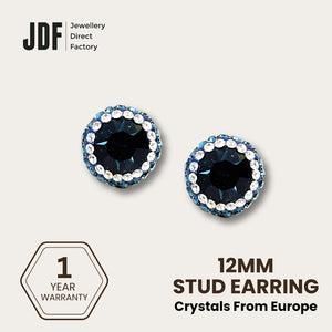 Double Halo Stud Earring with Crystals From Europe, Earrings, Dark Blue, Crystals from Europe, One-Year Warranty - Jewellery Direct Factory in alabaster background