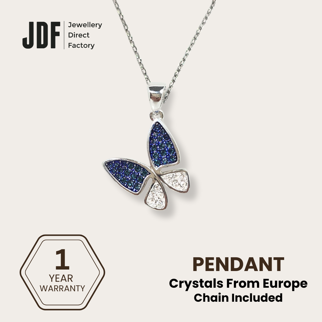 Elegant Sparkle Butterfly Pendant, Pendant, Dark Blue, Crystals from Europe, One-Year Warranty - Jewellery Direct Factory in alabaster background