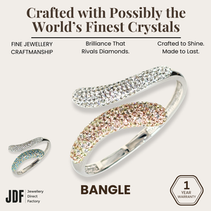 Dazzle Duo European Crystal Bangle, Crystal Bangle, Gold Aqua, Crystal From Europe, One-Year Warranty - Jewellery Direct Factory in alabaster background