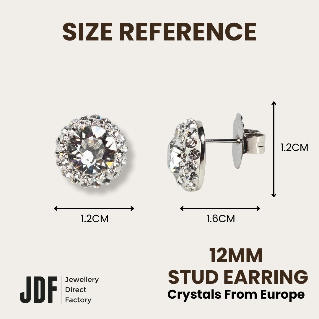 Double Halo Stud Earring with Crystals From Europe, Earrings, Size Reference, Crystals from Europe, One-Year Warranty - Jewellery Direct Factory in alabaster background