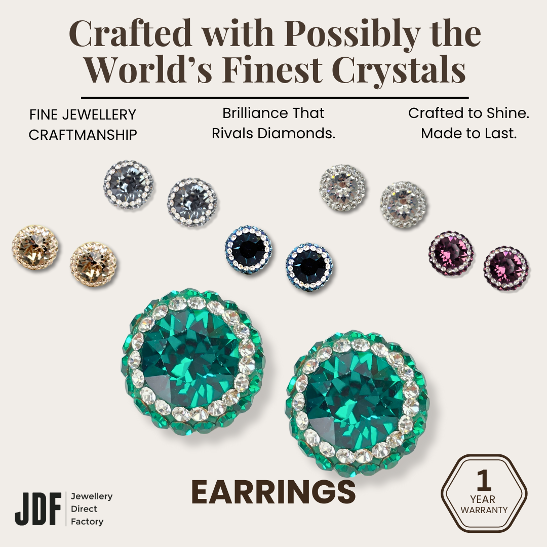 Double Halo Stud Earring with Crystals From Europe, Earrings, White, Gold, Black, Green, Dark Blue, Dark Purple, Crystals from Europe, One-Year Warranty - Jewellery Direct Factory in alabaster background