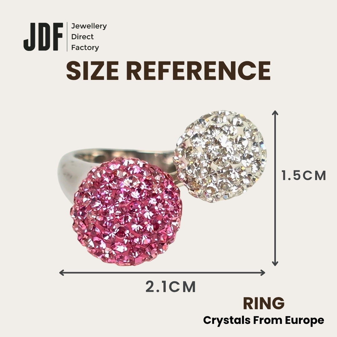 Double Lollipop Ring with Crystal From Europe, Crystal Ring, Size Reference, Crystal From Europe, One-Year Warranty - Jewellery Direct Factory in alabaster background