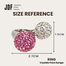 Double Lollipop Ring with Crystal From Europe, Crystal Ring, Size Reference, Crystal From Europe, One-Year Warranty - Jewellery Direct Factory in alabaster background