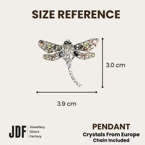 Dragonfly Pendant with Crystal From Europe, Crystal Pendant, Size Reference, Crystal From Europe, One-Year Warranty - Jewellery Direct Factory in alabaster background