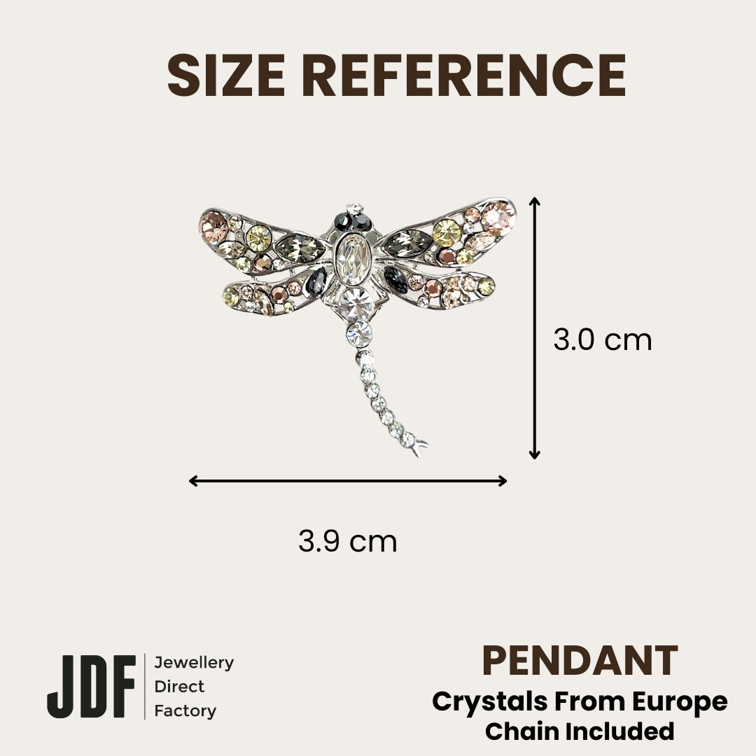Dragonfly Pendant with Crystal From Europe, Crystal Pendant, Size Reference, Crystal From Europe, One-Year Warranty - Jewellery Direct Factory in alabaster background