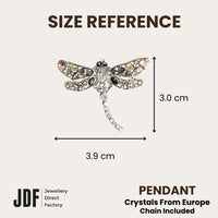 Dragonfly Pendant with Crystal From Europe, Crystal Pendant, Size Reference, Crystal From Europe, One-Year Warranty - Jewellery Direct Factory in alabaster background