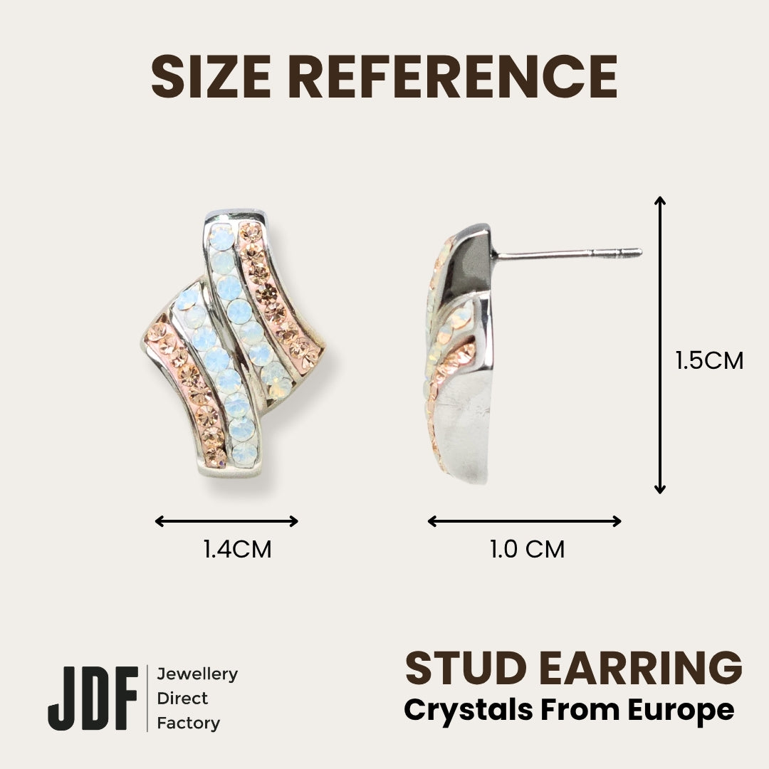 Elegance Twist Earrings with Crystals from Europe, Crystal Earrings, Size Reference, Crystals from Europe, One-Year Warranty - Jewellery Direct Factory in alabaster background