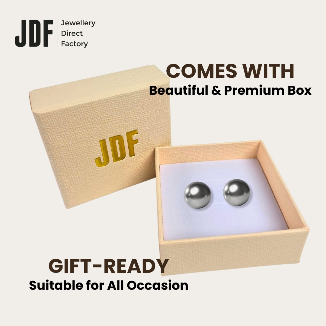 Elegant 12mm Pearl Stud Earrings with Crystals from Europe, Crystal Earrings, Packaging Display, Crystals from Europe, One-Year Warranty - Jewellery Direct Factory in alabaster background