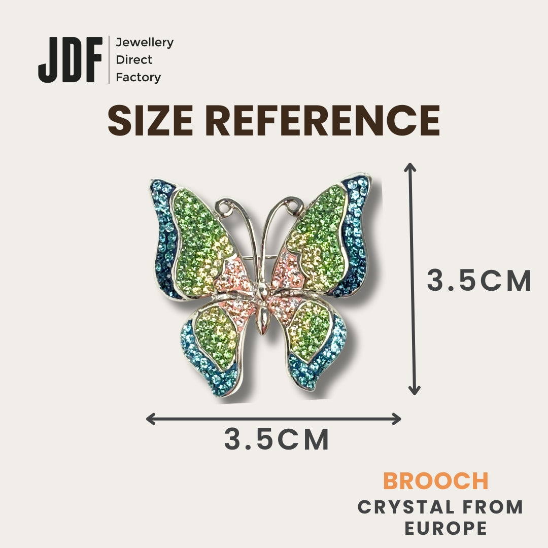 Elegant Butterfly Brooch with Crystal from Europe, Brooch, Size Reference, Crystal from Europe, One-Year Warranty - Jewellery Direct Factory in alabaster background