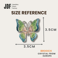 Elegant Butterfly Brooch with Crystal from Europe, Brooch, Size Reference, Crystal from Europe, One-Year Warranty - Jewellery Direct Factory in alabaster background