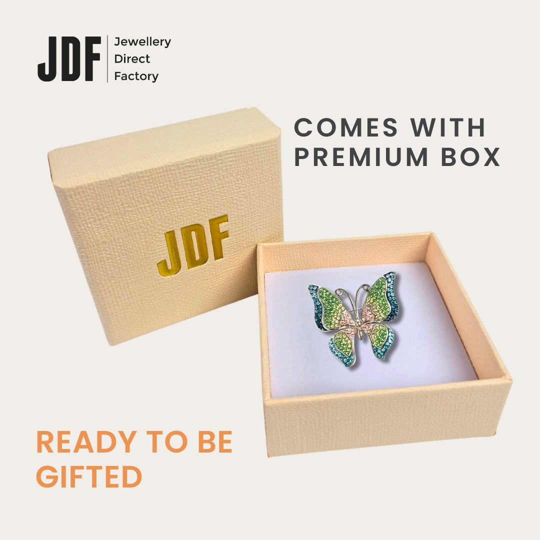 Elegant Butterfly Brooch with Crystal from Europe, Brooch, Packaging Display, Crystal from Europe, One-Year Warranty - Jewellery Direct Factory in alabaster background