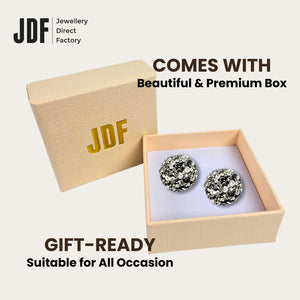 Elegant Dome Earclips with Crystals from Europe, Crystal Earrings, Packaging Display, Crystals from Europe, One-Year Warranty - Jewellery Direct Factory in alabaster background