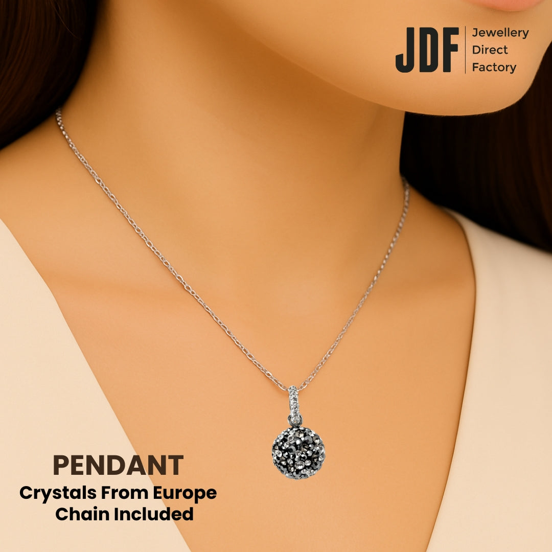 Elegant Dome Pendant with Crystal From Europe, Crystal Pendant, Worn by Woman Model, Crystal From Europe, One-Year Warranty - Jewellery Direct Factory in alabaster background