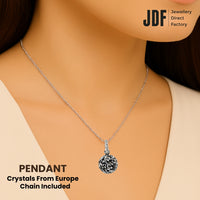 Elegant Dome Pendant with Crystal From Europe, Crystal Pendant, Worn by Woman Model, Crystal From Europe, One-Year Warranty - Jewellery Direct Factory in alabaster background